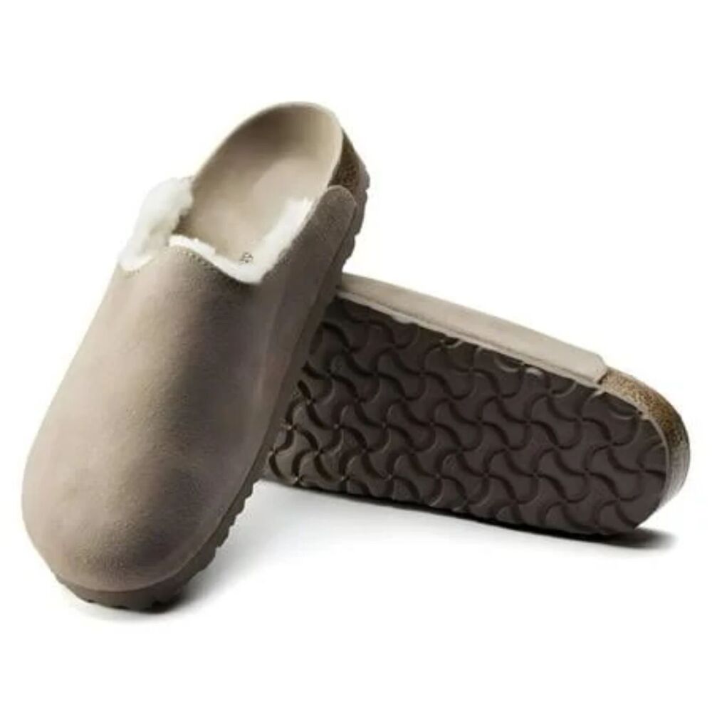 BIRKENSTOCK 36 Amsterdam Suede shearling clog premium clog Like New Concrete